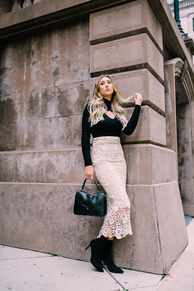 The Marlowe High-Waisted Pencil Skirt in Creme