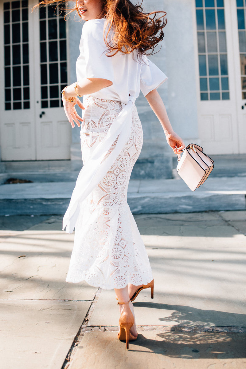 White lace top grey skirt clearance