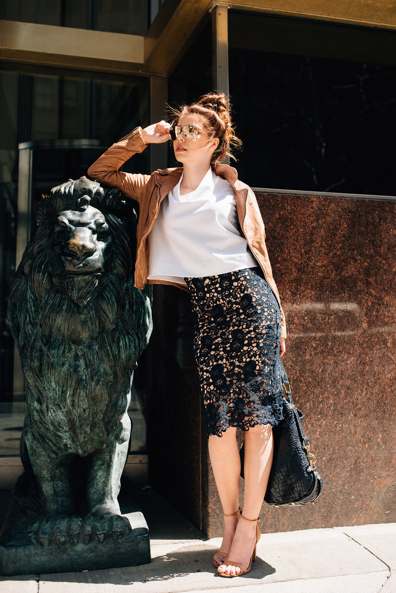 Blake High Waisted Lace Wrinkle Resistant Work Skirt by Citrine Grey