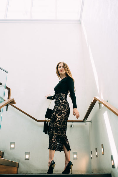 The Marlowe High-Waisted Pencil Skirt in Black