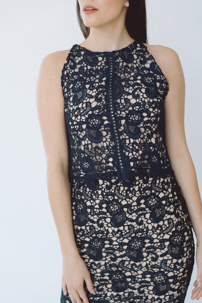The Bethenny Lace Sleeveless Top in Navy and Nude