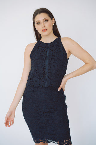 The Bethenny Lace Sleeveless Top in Navy